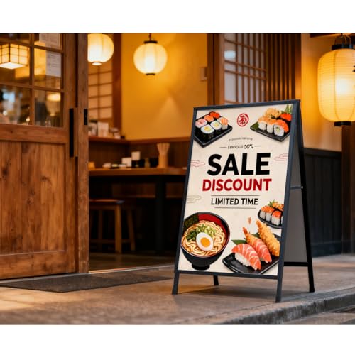 ZCHEN A Frame Sidewalk Sign, 24x36 Heavy Duty Metal Sandwich Board Sign Holder Outdoor, Double Sided Display for Outdoor Street Advertising, with 2 Corrugated Plastic Poster Boards