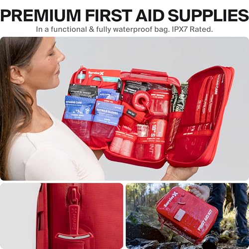 SurviveX Waterproof First Aid Kit, Emergency Kit for 3-4 People