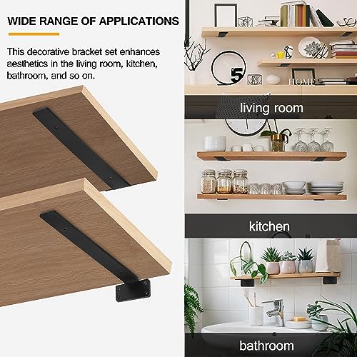 HITOMEN Heavy Duty Floating Shelf Brackets, 12-Inch (1/5'' Thick) Hidden Shelves Hardware, Iron L Brackets, Rustic Industrial Black Metal Wall Shelving Supports, 4 Pack - size: 12 Inch, style: 4 Pack