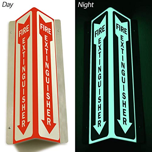SmartSign “Fire Extinguisher” Projecting Sign | 4" x 18" Glow-In-The-Dark Aluminum, Made in USA - color: #5. Glow-in-the-Dark Aluminum