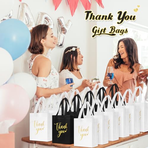Sweetude 30 Thank You Non Woven Gift Bag, 10 x 8 x 4 Inch, Black, White - color: Black, White, size: 10 X 8 X 4 Inch