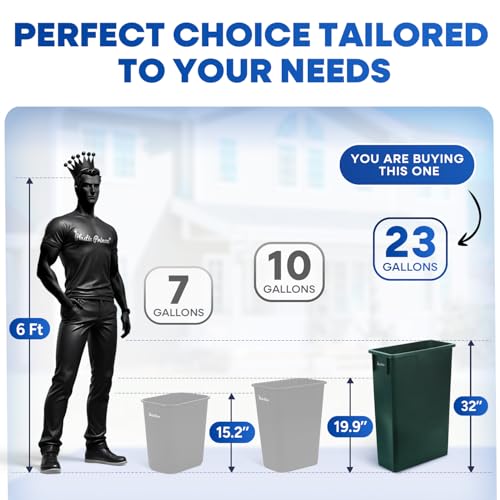 PLASTIC PRINCE 23 Gallon Slim Trash Can Kitchen, Commercial Tall Trash Bin Narrow, Rectangular Slim Jim Skinny Garbage Can for Home Garage Cabinet Restaurant, Green - style: Green Can