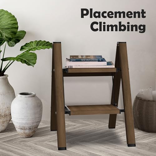 Taranta 2 Step Stool Foldable,Aluminum Step Ladder-Walnut - color: Walnut, size: 2 Step