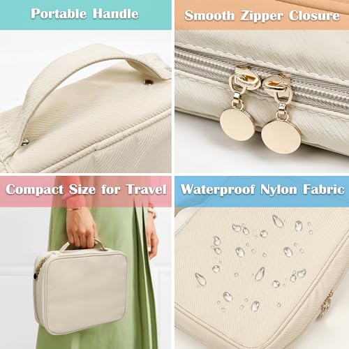Travel Jewelry Organizer Case,Jewelry Bags Jewelry Storage Book Binder with Clear Zipper Velvet Pouch for Traveling,Earrings, Rings, Necklace, Bracelet (White) - color: Beige