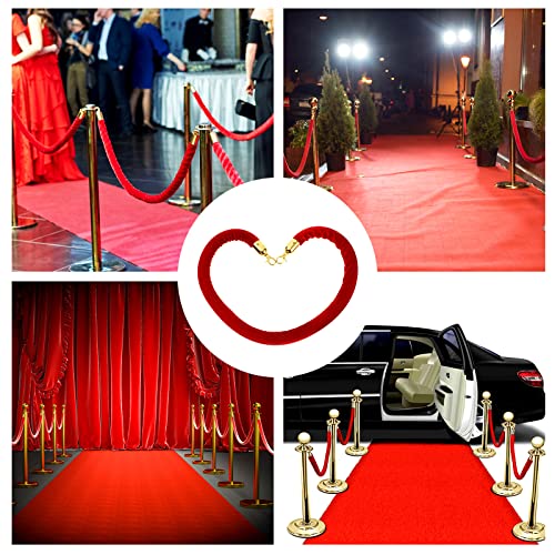 Fumete 6 Pieces Velvet Stanchion Rope Bulk 6.5 Feet Crowd Control Barriers Safety Velvet Rope with Polished Gold Hooks for Party Openings, Not Include Stanchion Post(Red) - color: Red