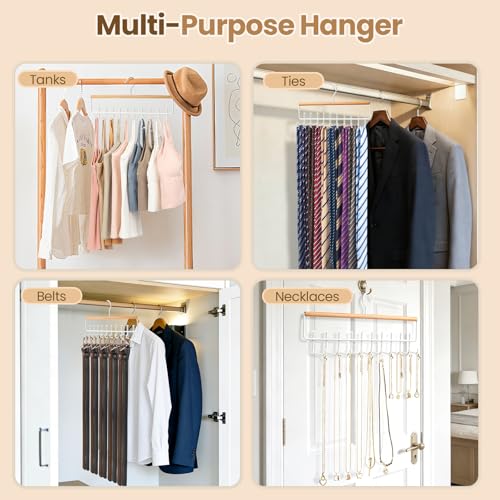 Tie Belt Rack Hanger for Closet, Wood Tie Holder Organizer with 20 Hooks - color: Wood