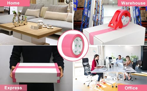 BOMEI PACK Pink Packing Tape, 1.88'' x 55yds Per Roll,3 Rolls Heavy Duty Packaging Tape with Dispensers for Packing Shipping Moving and Sealing - color: pink