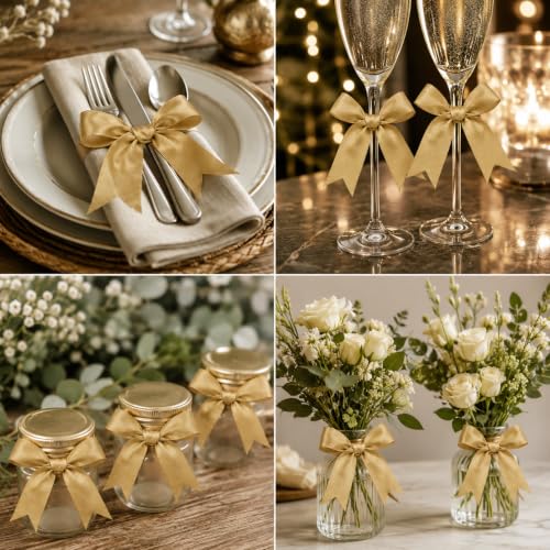 50 Pcs Twist Tie Bows for Treat Bags and Gift Wrapping, Gold - color: Gold