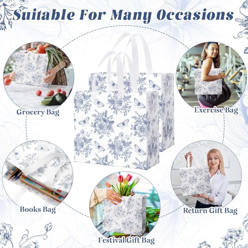 Abbylike 30 Pcs Blue Floral Gift Bags Reusable Large Tote with Handle - style: Blue Flower