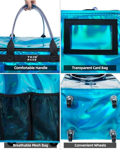 Reusable Grocery Bag with Wheels, Medium Glitter Blue Rolling Tote - color: Glitter Blue, size: Medium
