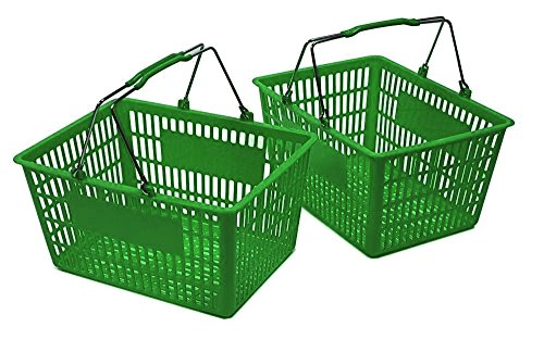 Green Plastic Shopping Baskets with Metal Handles (Set of 2)