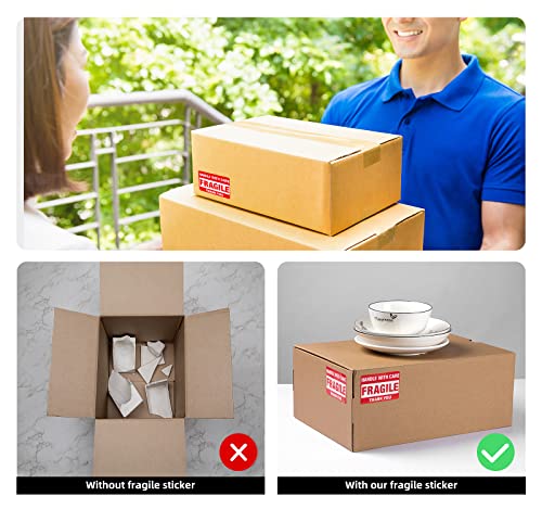 Fragile Stickers for Shipping Moving Boxes 2000 Fragile Labels 2 x 3 Inch Fragile Tape for Shipping Handle with Care Sticker-4 Rolls, Red - size: 3" x 2", style: 4 Rolls - 2000 PCS