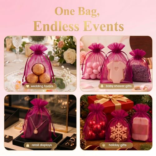 VGOODALL 120PCS Rose Pink Organza Drawstring Bags, 4 X 6 inches - color: Rose Pink