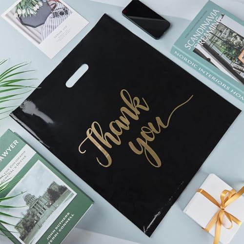 ZORRITA Thank You Bags for Small Business, 100 Pack, 15 x 18 Inch - color: Black, style: 15 × 18 Inch