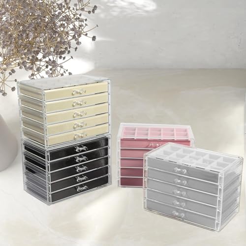 GUOER Earring Organizer, Acrylic Jewelry Box with 5 Drawers for Women,Black - color: Black