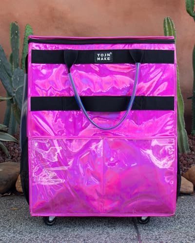 Reusable Grocery Bag with Wheels, Large Glitter Pink Rolling Tote - color: Glitter Pink, size: Large