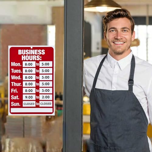 EKSPRINT Business Hours Sign, Changeable Open and Closed Signs with Matching Letter and Number Stickers for Glass Door, Office, Restaurants, Bars, Retail, Barbershop, Salon Shops (Red)