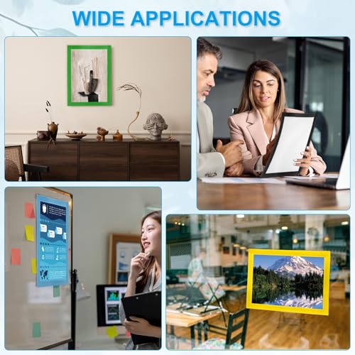 PATIKIL 6 x 8 Inch Magnetic Sign Holder, 12Pcs Self-Adhesive Soft Magnetic Border Wall Mount PVC Picture Frames Document Holder for Wall Window Home Office Store Poster, Silver - color: Silver