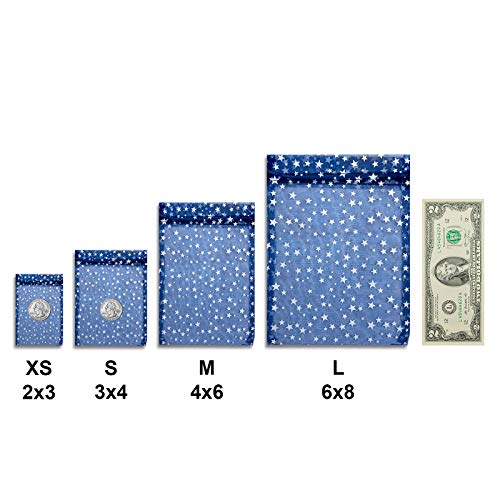 100 Sheer Organza Gift Bags w. Drawstring - Metallic Star by TheDisplayGuys - color: Navy / White Stars
