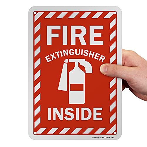SmartSign 10 x 7 inch “Fire Extinguisher Inside” Sign with Pre-Cleared Holes, Digital Printing, 55 mil HDPE Plastic, Red and White
