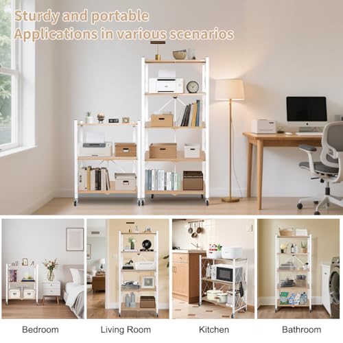 Hershii 3-Tier Foldable Storage Shelves with Wheels Heavy Duty Metal Shelf - size: 3-Tier (35.2 X 27.5 X 13.38 IN)