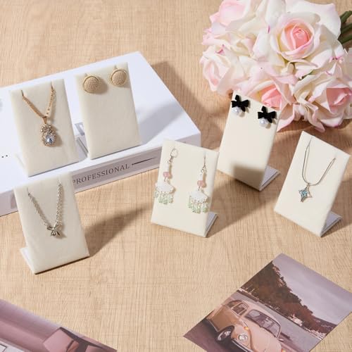 RattanView 12 Pcs Velvet Earring Display Stand Necklace Holder Beige - color: Beige