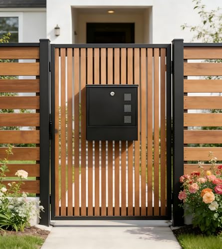 KYODOLED Locking Wall Mount Mailbox for Outside, Key Lock, Black - color: Black-03