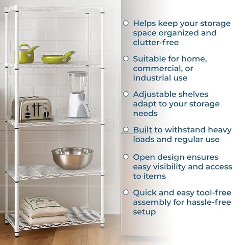 Honey-Can-Do 5-Tier White Wire Shelving Unit, 200 lb/Shelf, 36x14x72 in - color: White, size: 200 lbs per shelf
