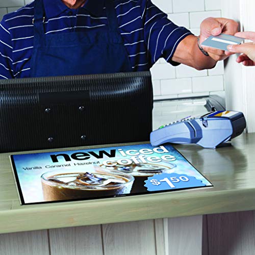 Countertop Sign Holder, Lies Flat On Counters and Tabletops, Clear Poster Pocket With Nonslip Backing, Holds 11 Inch By 8.5 Inch Signs