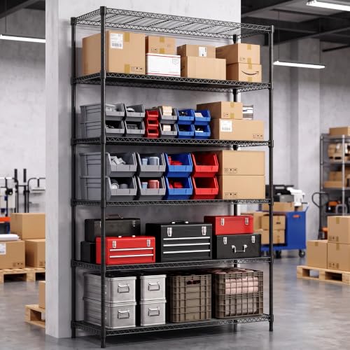 IZEUK 6-Tier Garage Shelving Unit, Heavy Duty Metal Storage Rack - color: Black, size: 6 Tier, 17.7" D*47.2" W*82.4" H