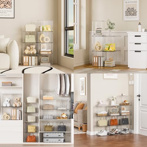 5 Pack Purse Organizer for Closet Acrylic Display Cases Clear Storage Boxes