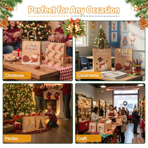 Brothersbox 24Pcs Christmas Gift Bags with Handles, 9"x7.5"x3.5", 6 Designs - color: Christmas