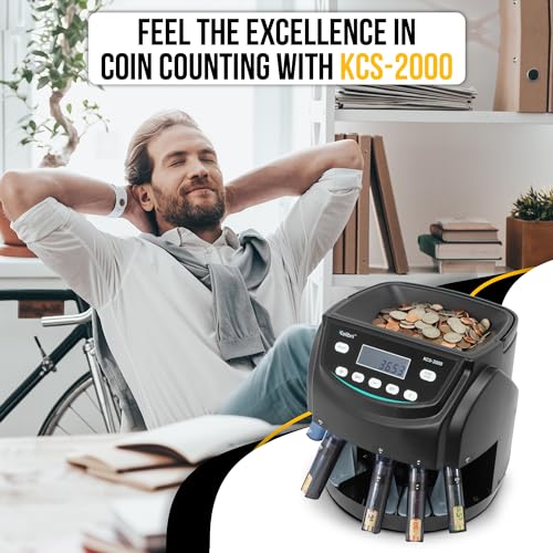 Kolibri KCS-2000 Professional USD Coin Counter Machine, Coin Sorter, Wrapper/Roller | 300 Coins/min, LED Display, Batch Feature | USD Change Counter (USA Tech Support)