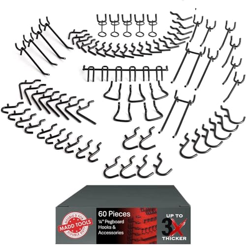 Black Stainless Steel Pegboard Hooks, Heavy Duty ¼” Set, 60 Pieces - size: 60 Pc Hooks