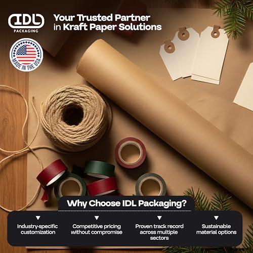 Brown Paper Roll 24" x 1200" (100 feet) - USA-Made Thick Kraft Paper Roll 50lb Thickness for Packing, Moving, Shipping & Crafts/Arts - 100% Recycled Natural Craft Wrapping Material by IDL Packaging - color: Brown, size: 24"x100' (#50 thick)