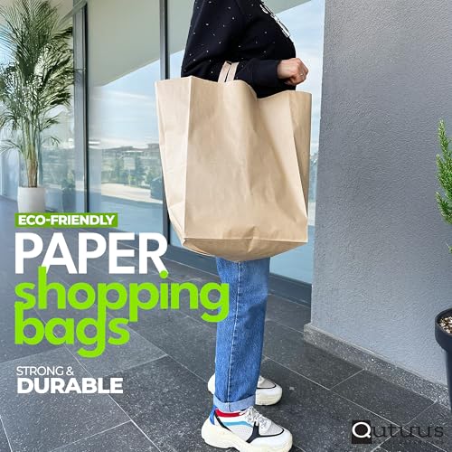 Qutuus 12x7x17 Brown Paper Grocery Bags with Handles, Large Brown Paper Bags with Handles Bulk, 50pcs Large Grocery Bag - size: 12x7x17 inches (Pack of 50)
