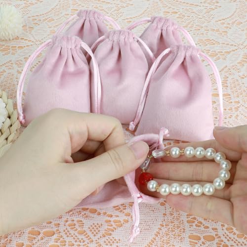 Tapleap 12Pcs Small Jewelry Bags, 2¾x 3½” Pink Velvet Drawstring Pouch - color: Pink, size: 2¾ x 3½in