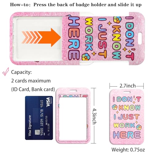 Cute ID Badge Holder with Pink Retractable Badge Reel Clip Vertical ID Name Key Card Holder for Women Nurse Teacher Preppy School Student - color: 2 Quote