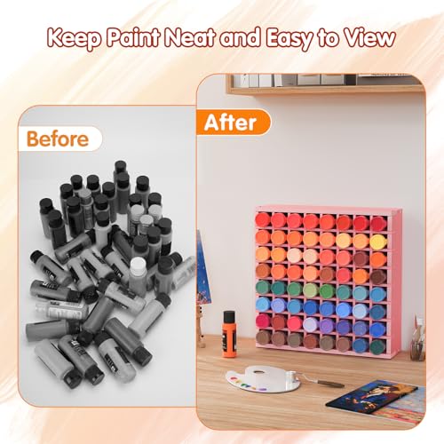 Krafetto 64-Grid Paint Organizer for 2 Oz Bottles, Wall Mount, Pink - color: 1pc pink paint rack