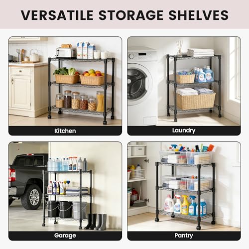 Storage Shelves - 3 Tier Metal Shelving Unit, 14"D×24"W×30"H, Black - color: Black, size: 14"D X 24"W x 30"H, 3 Tier