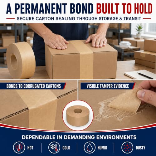 GGR Supplies Water-Activated Reinforced Tape, 2.75 Inch x 450 Feet, 1-Pack - size: 3 in. x 450 ft. (Pack of 1)