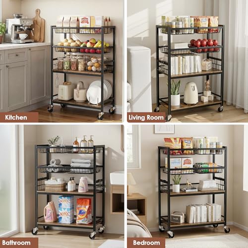 Fruit Vegetable Storage Cart, 4 Detachable Basket - color: Black, size: 4 Tier Cart(12 in)