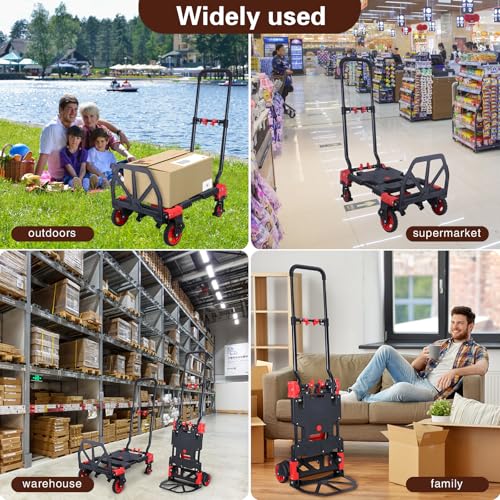 JJSMKCH 2-in-1 Folding Hand Truck Dolly Cart with Wheels 330LB - color: D-red