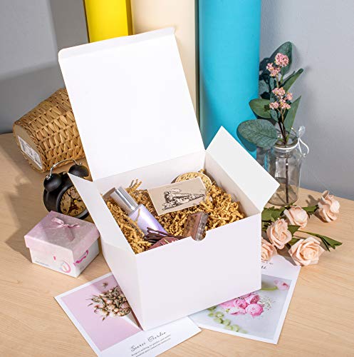 SHIPKEY 10 Pcs White Cardboard Gift Boxes with lids | 6x6x6inch Square Boxes | Medium Gift Boxes Suitable for Party, Wedding, Christmas, Holidays, Birthdays and All Other Occasions - color: White, size: 6"x6"x6"