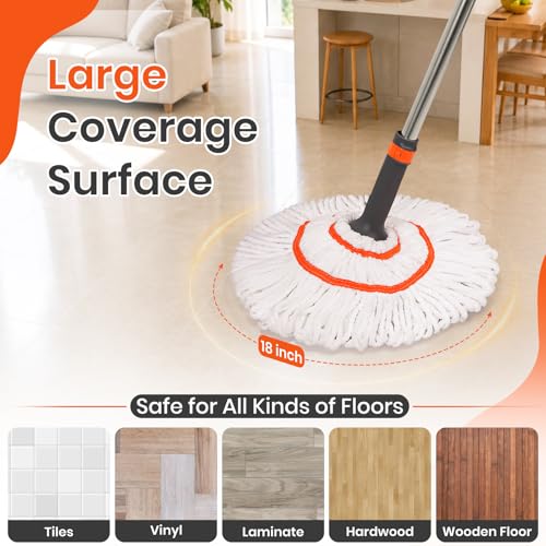 6PK Self-Wringing Twist Mops, Floor Cleaner Bulk for Commercial and Home Cleaning, Janitor Supplies-Safty Orange