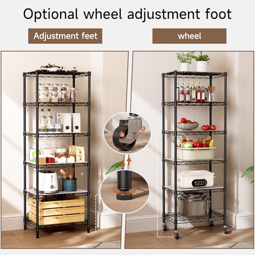 Golpart Small Shelves Storage Wire Metal Adjustable Shelf Unit with Wheels - color: Black, size: 6-Tier(11.7 "D X 17.7"W X 61.6"H)