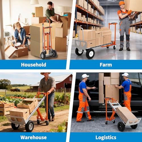 Garvee 4 in 1 Convertible Hand Truck, Folding Aluminum Hand Trucks 1000lb, Heavy Duty Dolly with Wheels, Elastic Straps, Portable Hands Truck for Home, Warehouse, Supermarket, Office