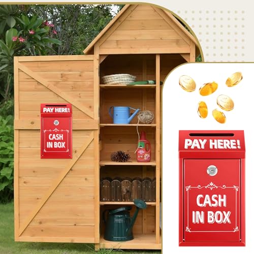 Metal Donation Box with Lock – Wall Mounted Cash Money Box with Slot for Cash Deposit, Hualleko Money Drop with Lock and Slot for Home/Office/Outdoors 10.2 x 5.6 x 2.9 Inch(Red) - color: Red