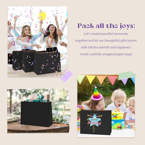 MESHA Large Black Kraft Paper Gift Bags With Handles,16x6x12 Inch 100pcs - color: Black 16x6x12 Inch, size: 1 Count (Pack of 100)