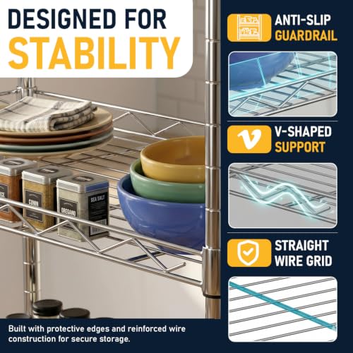 FDW | 5-Tier Wire Shelf | 22" x 12" x 48" | Chrome - color: Chrome, size: 22×12×48